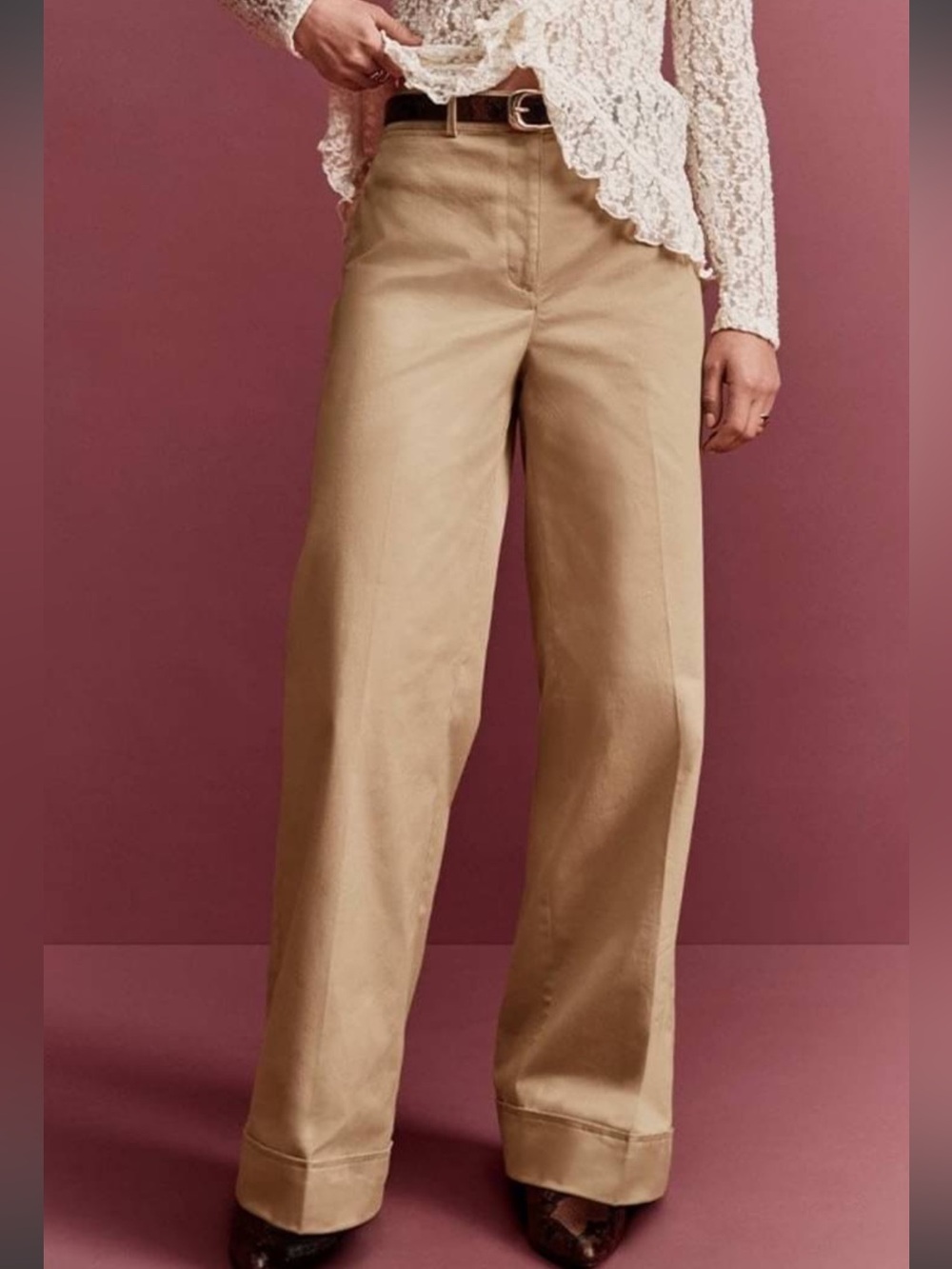 LOFT Wide Leg High-Rise Pants - Khaki